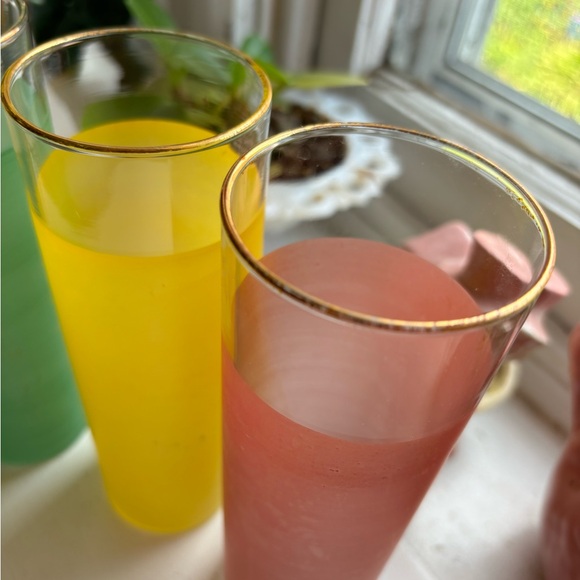 Vintage Fire King Cocktail/Highball Glasses Green/Yellow/Orange/Red Transferware - Picture 5 of 10